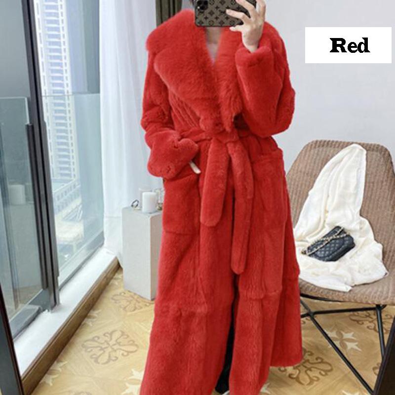 Winter Frauen Mode Mantel 9 Farbe Plus Größe Mantel Luxus Jacke Pelzmantel Damen Warme Mit Kapuze Mantel Outwear M rot