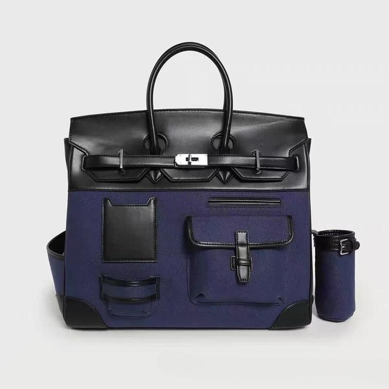 Direktvertrieb 40 Zoll Neue Platin-Tasche für Herren und Damen Personalisierte Schulter-Crossbody-Tasche Leinwand mit Leder-Spleißung Reisetasche Handtasche 40x22x35cm königsblau