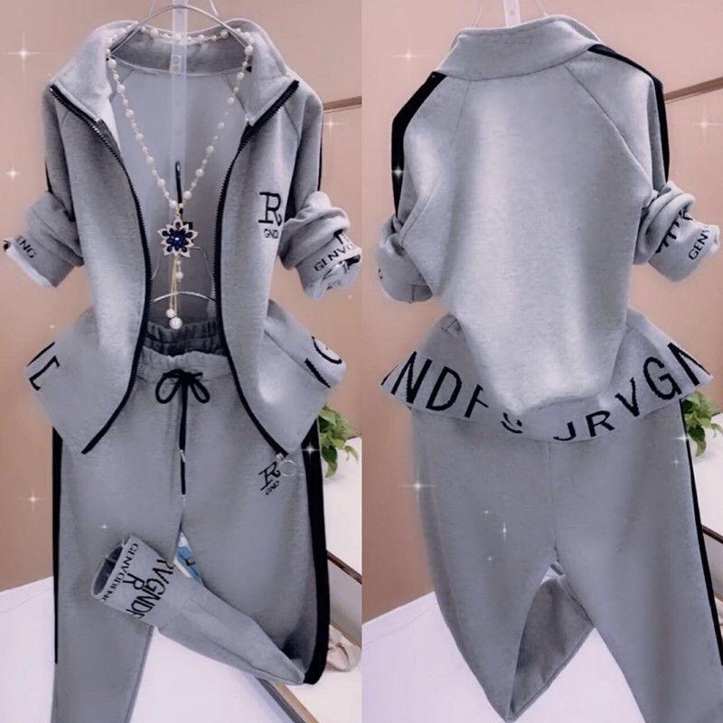 Frühling Herbst Lange Ärmel frauen Anzug Pullover und Hip Hop Harem Hosen Sport Zwei-stück Anzug XXL grau