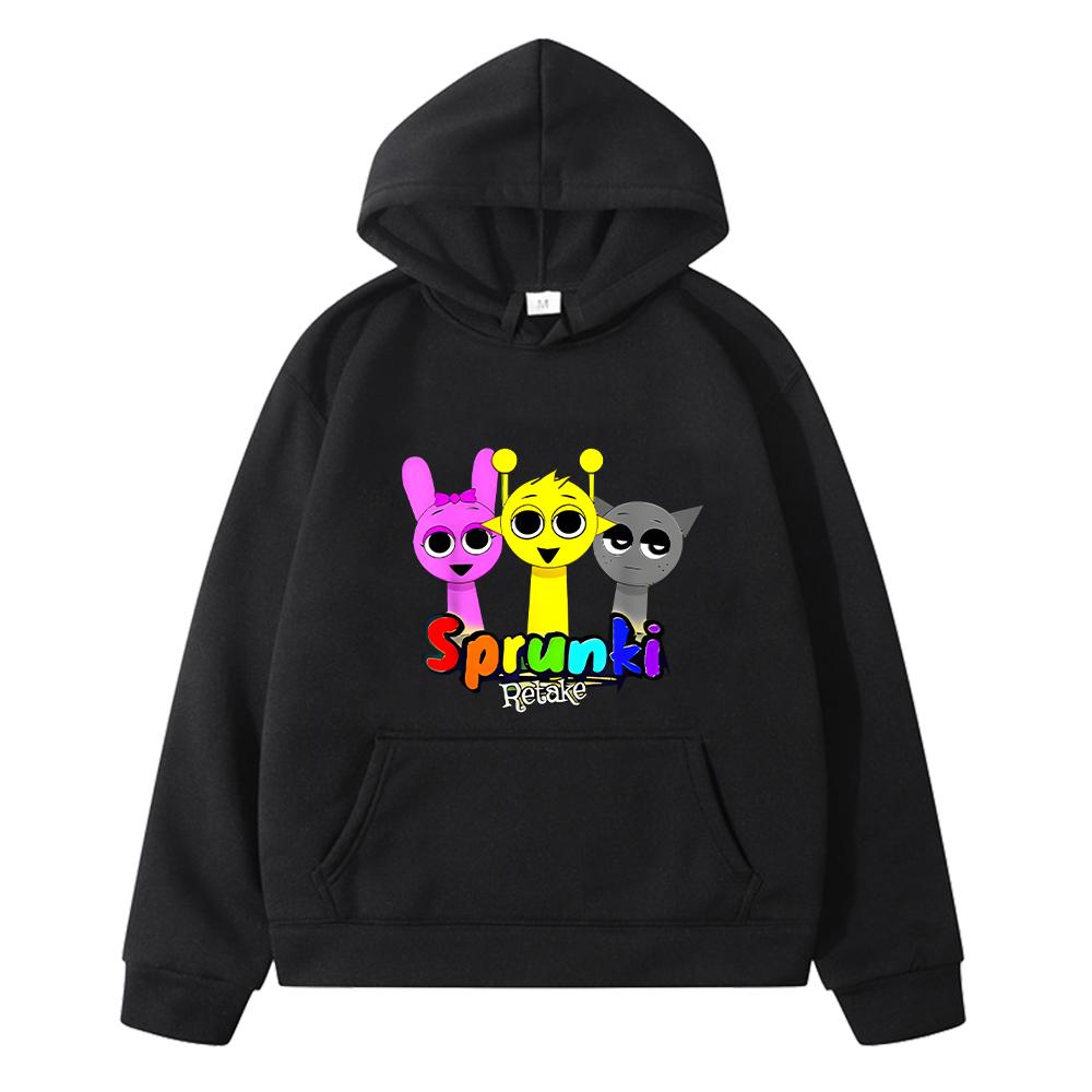 Sprunki Herbst Print Hoodies Fleece Sweatshirt Jungen Pullover y2k Sudadera Sprunki Anime Hoodie Kawaii Jacke Kinderkleidung Mädchen 150 schwarz