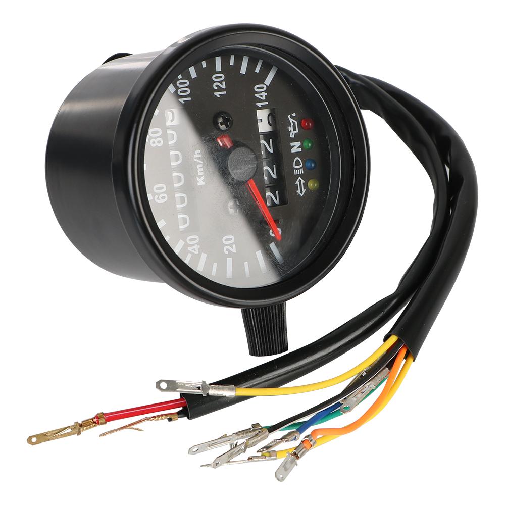 Für Cafe Racer Motorrad mit LED-Signalleuchte, 12 V, Kilometerzähler, Hintergrundbeleuchtung, Anzeige, Universal-Motorrad-Tachometer schwarz