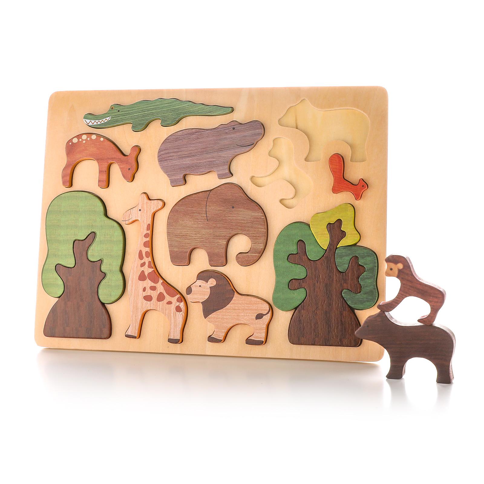 Kinderspielzeug-Tier-Puzzle, Handgriff-Panel, Frühpädagogik, Puzzle-Block, passender kognitiver Holz-Puzzle-Stapel