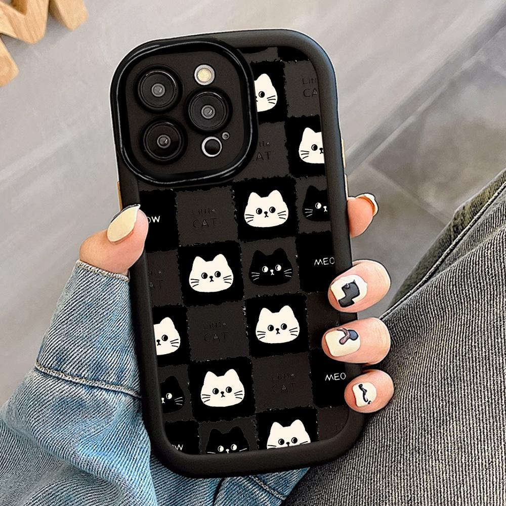 Niedliche Katze Handyhülle für iPhone 13 Hülle iPhone 15 Pro 11 12 14 16 Pro Max XR XS X 6 7 8 Plus SE Silikon Weiche Stoßfeste Hülle For iPhone 12 gray
