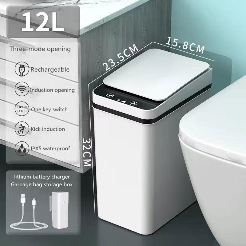Intelligenter Mülleimer, intelligenter Sensor-Mülleimer, 12 l, elektrischer automatischer Mülleimer, USB, wasserdichter Induktions-Mülleimer USB white three mode weiß