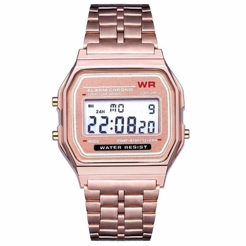 LED-Digital-Armbanduhr, ultradünn, lässige Armbanduhr, Kalender für Männer und Frauen rose gold