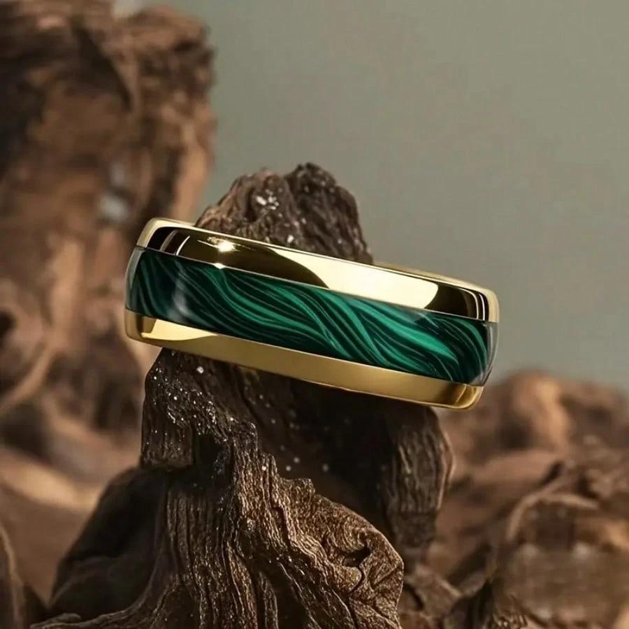Mode 8mm Herren Goldfarben Edelstahl Ringe Einlage Türkis Ringe für Herren Damen Hochzeit Verlobungsband Schmuck Geschenk 8