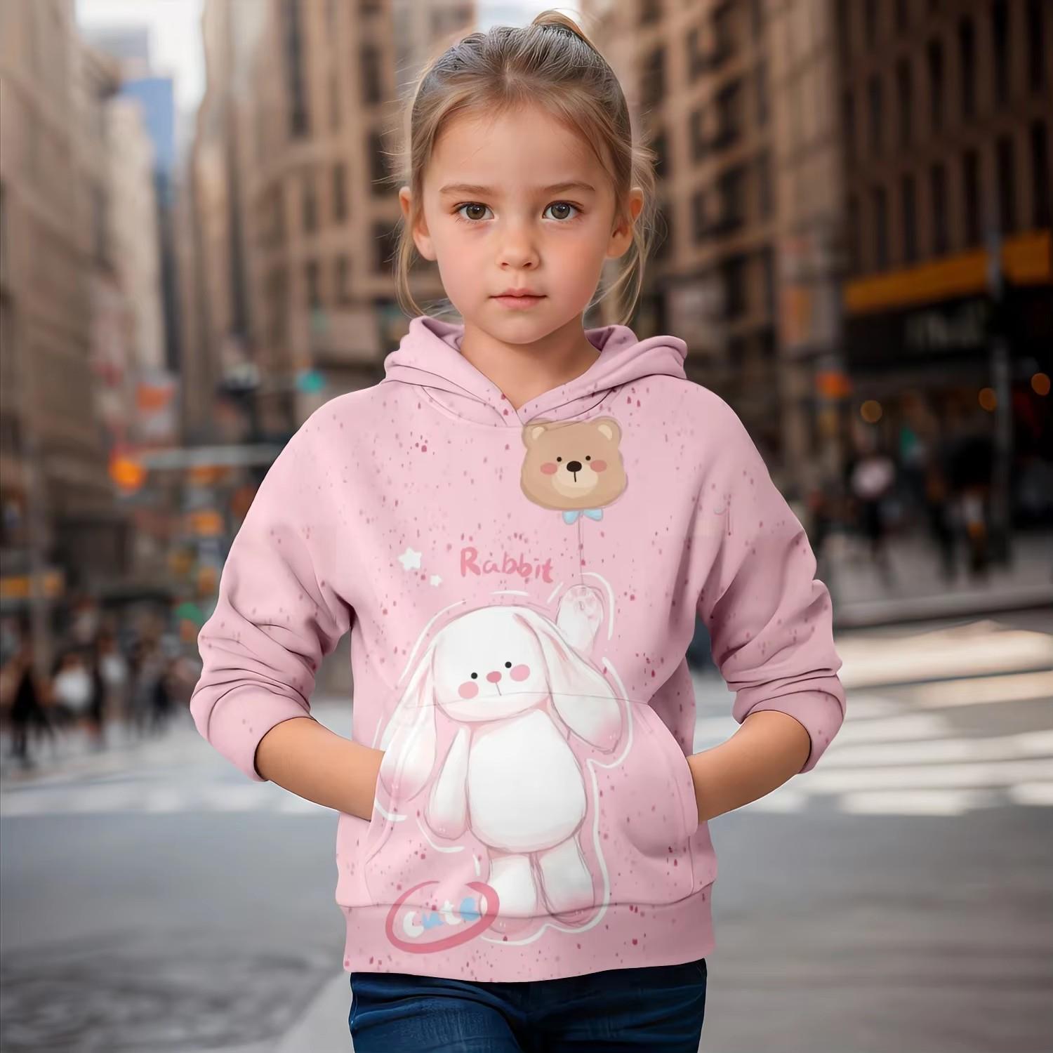 Kinderkleidung Mädchen Hoodies Langarm 3D Cute Bunny Print Schmetterling Kinderkleidung Kinder Frühling Herbst Kleidung Mädchen Kleidung Tops 110
