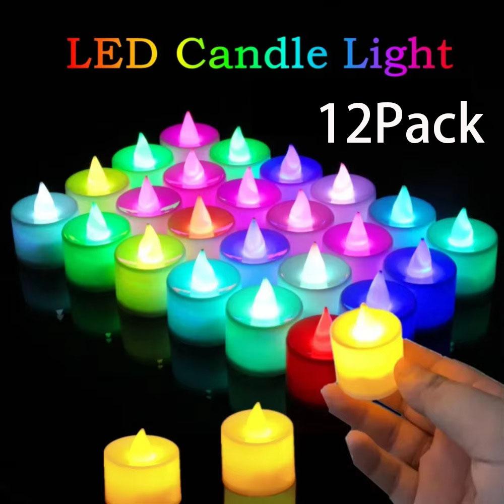 12 Stück bunte LED-Kerzen ohne Flamme, batteriebetrieben, Teelichtschalter, Kerzen ohne Flamme, für Hochzeit, Zuhause, Weihnachtsdeko grün