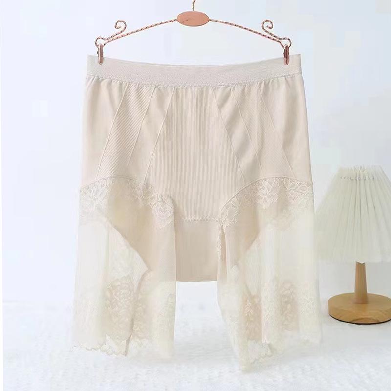 Plus Größe Sicherheits Kurze Hosen Frauen Sommer Nahtlose Unter Rock Hosen Anti Chafing Boxer Weibliche Sexy Spitze Horts Frauen 2XL hellbeige