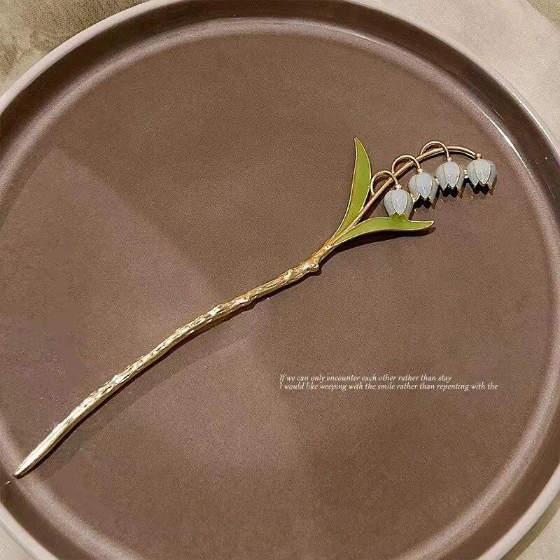 Chinesischen Stil Convallaria Metall Haar Sticks Haarnadel Trendy Weibliche Blume Tulpe Haar Verschluss Kämme und Sticks Haar Zubehör blau