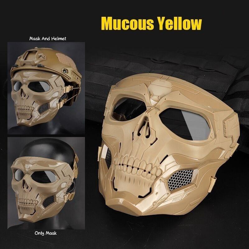 Halloween-Schädelträger-Maske, Glasfaser-Nylon-Schlagfestigkeit, Airsoft, Paintball, Fahrrad-Kampfspiel, passend für FAST-Helm gelb