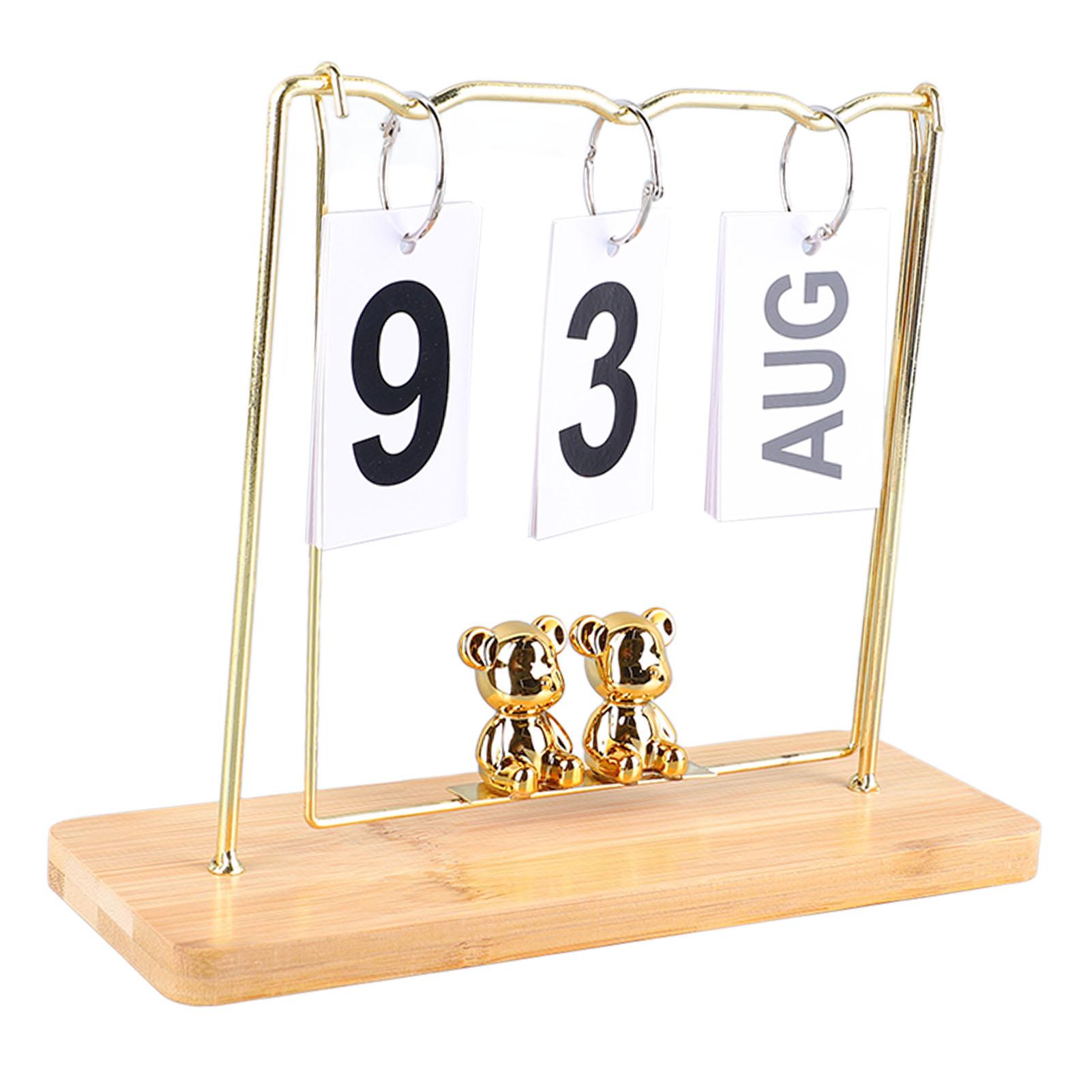 Bär Holz Metall Flip Kalender Täglicher Flip Kalender Wiederverwendbarer Ewiger Kalender Schreibtisch Flip