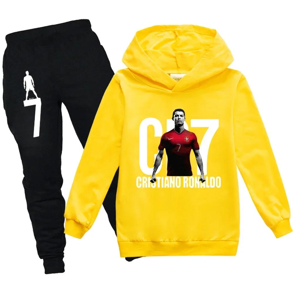 Frühling Herbst Trainingsanzug Fußball Cr7 Aufdruck Kinderkleidung Hoodie+Hose Anzug 2-teiliges Set Junge Mädchen 3-12 Jahre Kinder Feiertagsgeschenke 130