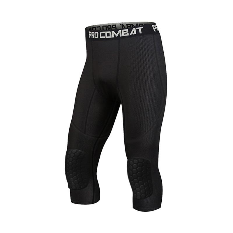 Basketball-Basisschicht, Knieschützer, kurze Hose, eng anliegend, für Training, Fitness, Laufen, Fußball, Fußball, Sport, 3/4-Röhrenhose, Anti-Kollision, Anti-Fall S schwarz