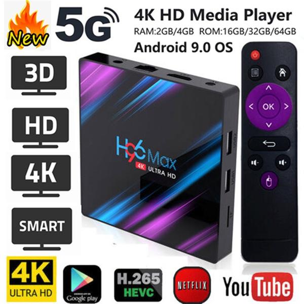 4K Android 9.0 HD TV Box Quad-core 2,4G 5G WiFi/4K/3D Smart TV Box Streaming Netzwerk Media Player 2/4GB RAM & 16/32/64GB Rom Optional 4GB+64GB UK schwarz