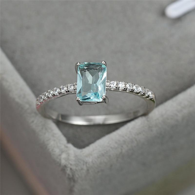 Rechteckiger Aquamarin-Lab-Edelsteinring, hellblauer Zirkon, geometrische Ringe für Frauen, 925er Sterlingsilber, Verlobungsringe, Schmuck 8 gray