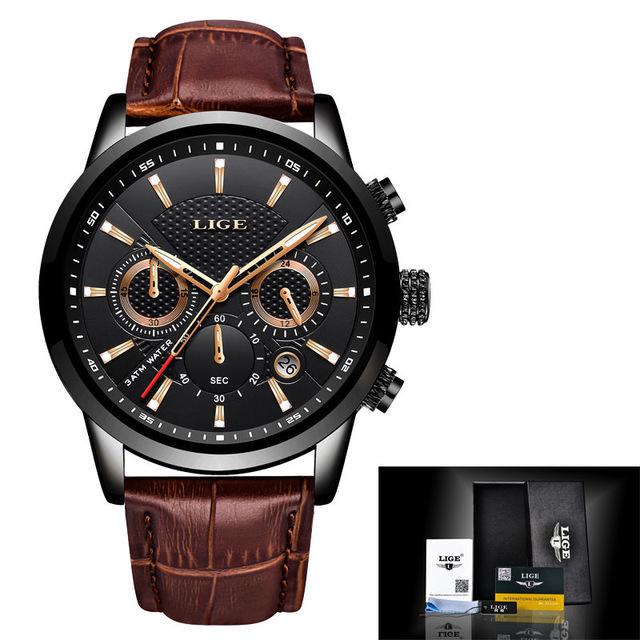 2022 LIGE Mode herren Uhren Top Brand Luxury Business Uhr Mann Sport Quarz Chronograph Wasserdichte Armbanduhr schwarz