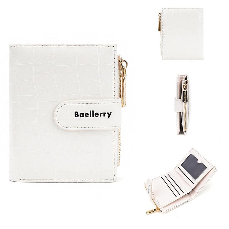 Baellerry Kurze Damen-Geldbörse, modische Schnallen-Geldbörse, Steinmuster, mehrere Kartenfächer, Kartenhalter, Geldbeutel, Geldbörse 11.5*9.5*3cm weiß