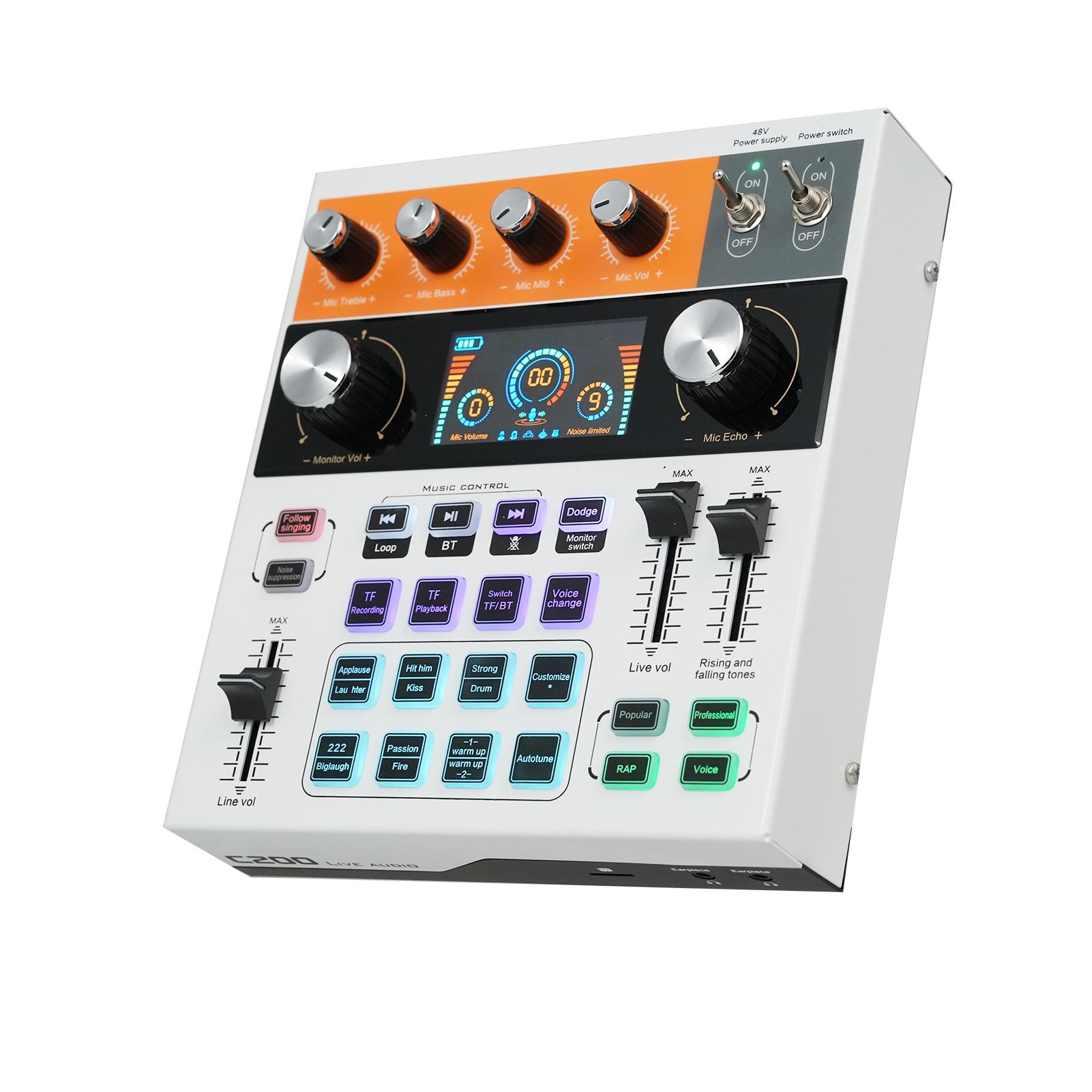 C200 Live Soundkarte Multifunktions-Audiomixer Soundkarte Mischpult BT Begleitung für Live bunt