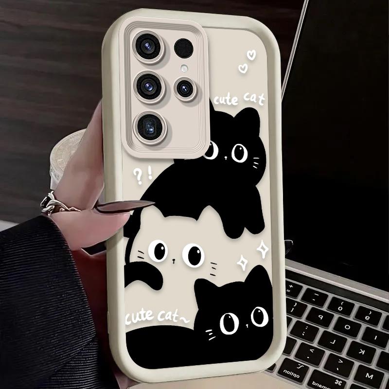 Süße schwarz-weiße Katze mit großen Augen Handyhülle für Samsung Galaxy S24 S25 S23 Ultra S22 S21 Plus FE A36 A56 A26 A16 A06 A15 A25 A35 A55 5G Galaxy S21+ 5G