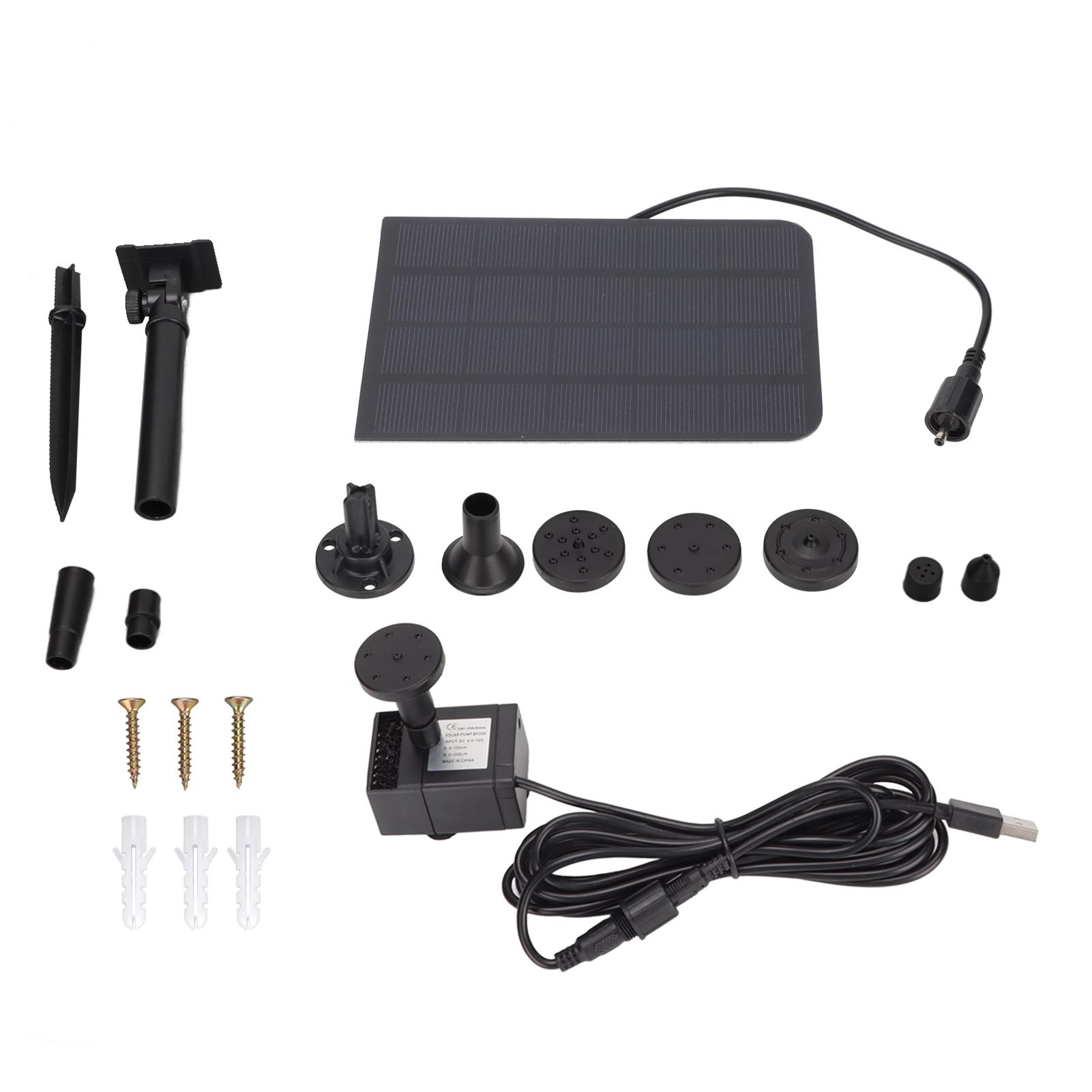 Solar-Brunnen-Teichpumpe, 200 l/h, Solar-Wasserpumpe, USB-betrieben, Landschaftsgarten-Brunnenpumpe