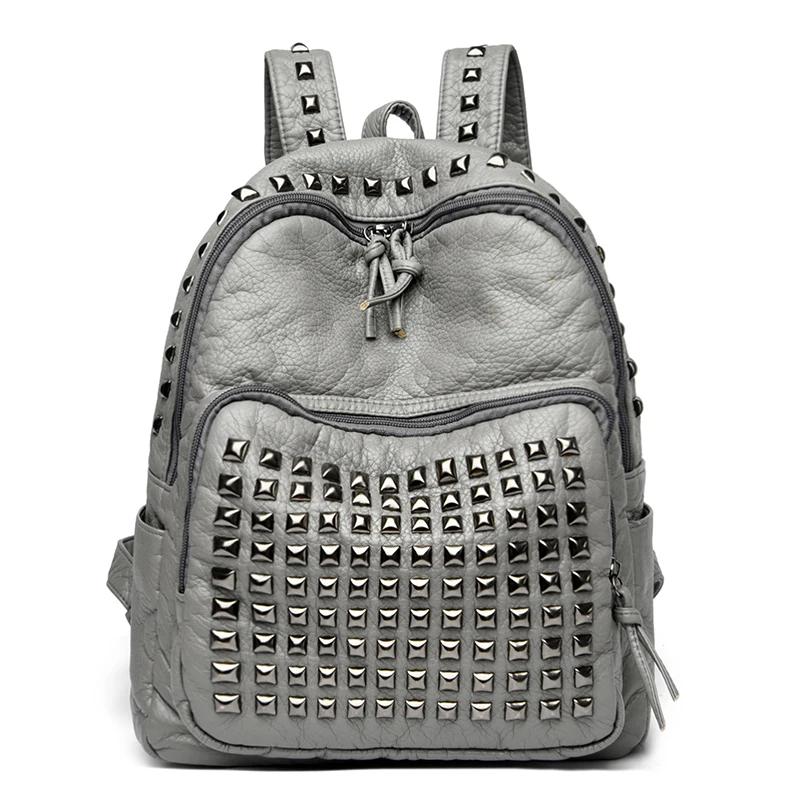 Weiche Leder Niet Modedesigner große Kapazität Damen Rucksäcke Mädchen Luxus Damen Rucksack Reisetaschen