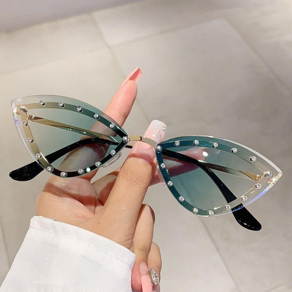 Farbverlauf-Katzenaugen-Sonnenbrille, mehrfarbig, Retro, UV400-Schutz, randlose Sonnenbrille, neue stylische Party-Sonnenbrille für Damen und Herren Gradient Green