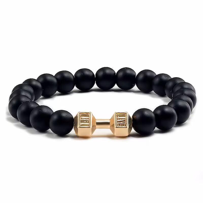 Einstellbare Unisex Fitness Mode Matte Stein Gym Perlen Armband Hantel Punk Männer Armbänder Matte Gold