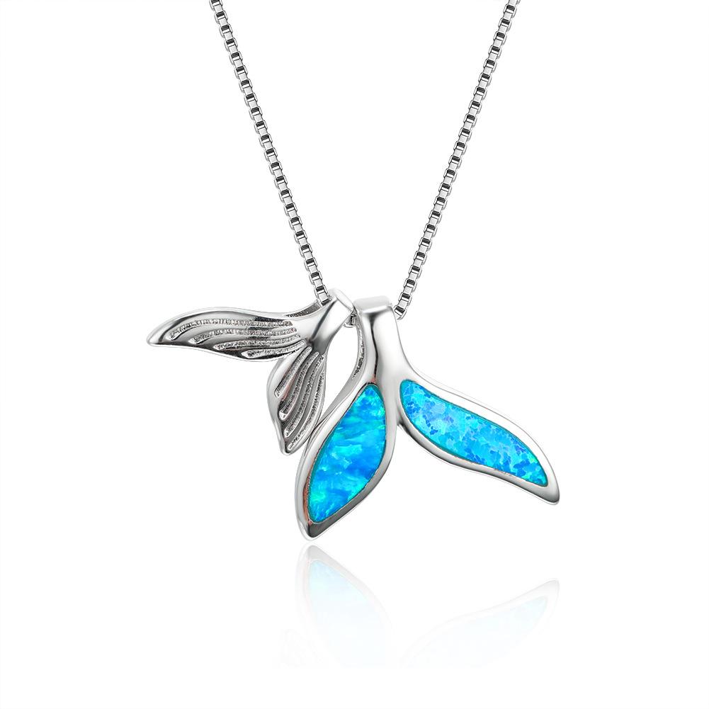 Kreative, modische und trendige blaue Fische-Schwanz-Halskette für Damen mit einer coolen und minimalistischen Schlüsselbein-Kette
