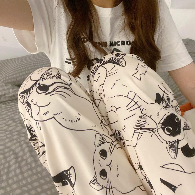 Cartoon-Schlafhose für Damen, Sommer und Herbst, neuer Stil für Outdoor-Bekleidung, Heim-Klimahose, koreanische Version, lockere Passform L