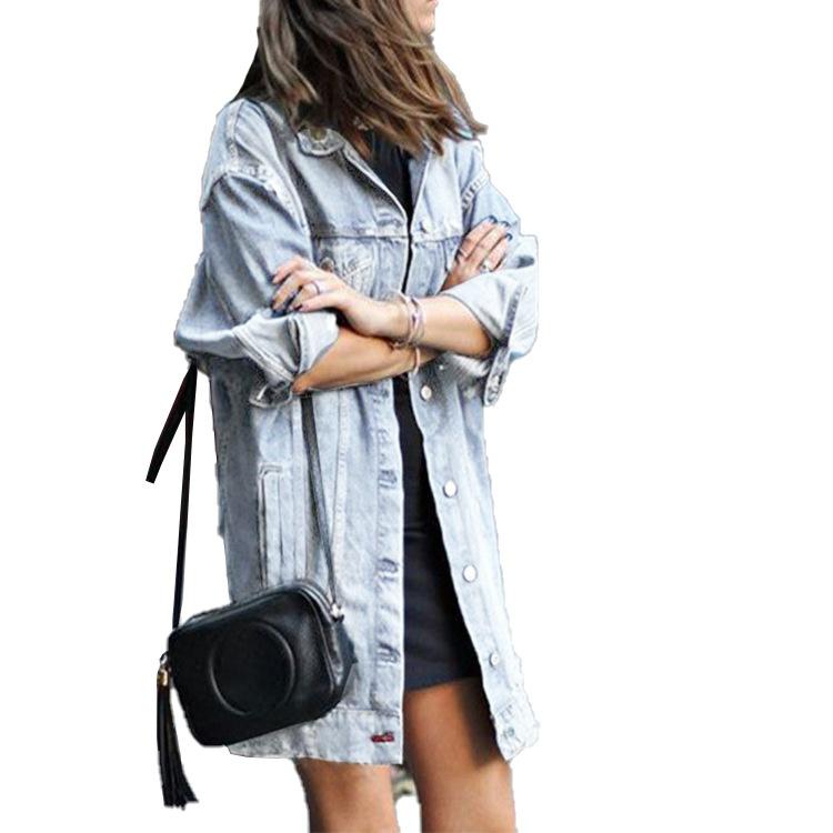 Neue Mode Sommer Frauen Denim Jacke Mode Oversize Casual Langen Mantel XXXL hellblaue