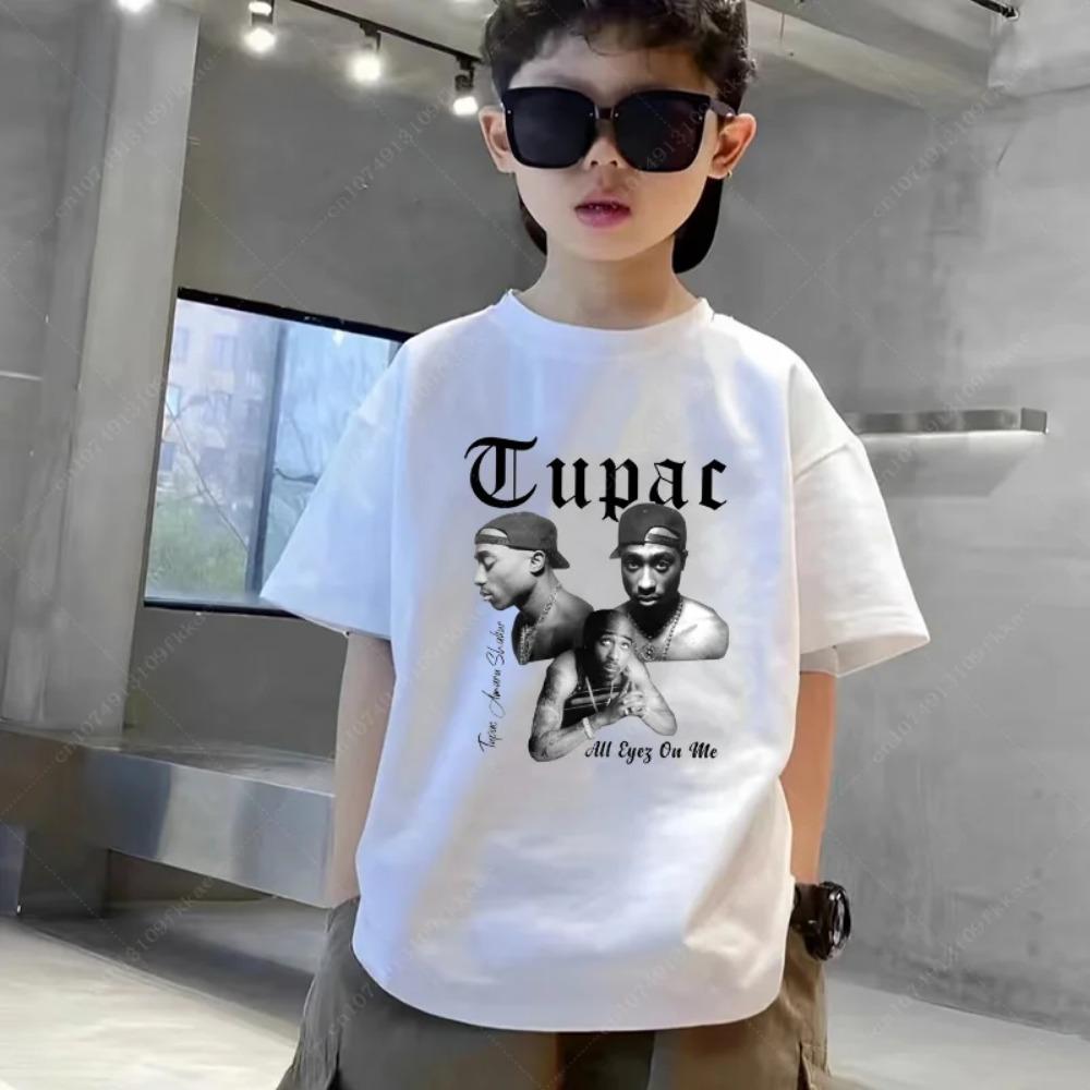 Sommer Tupac 2pac Rapper Thug Druck Mode Kinder T-Shirt Jungen Mädchen Kleidung Lässig Kinder Kurzarm T-Shirt Oberteil 110 white