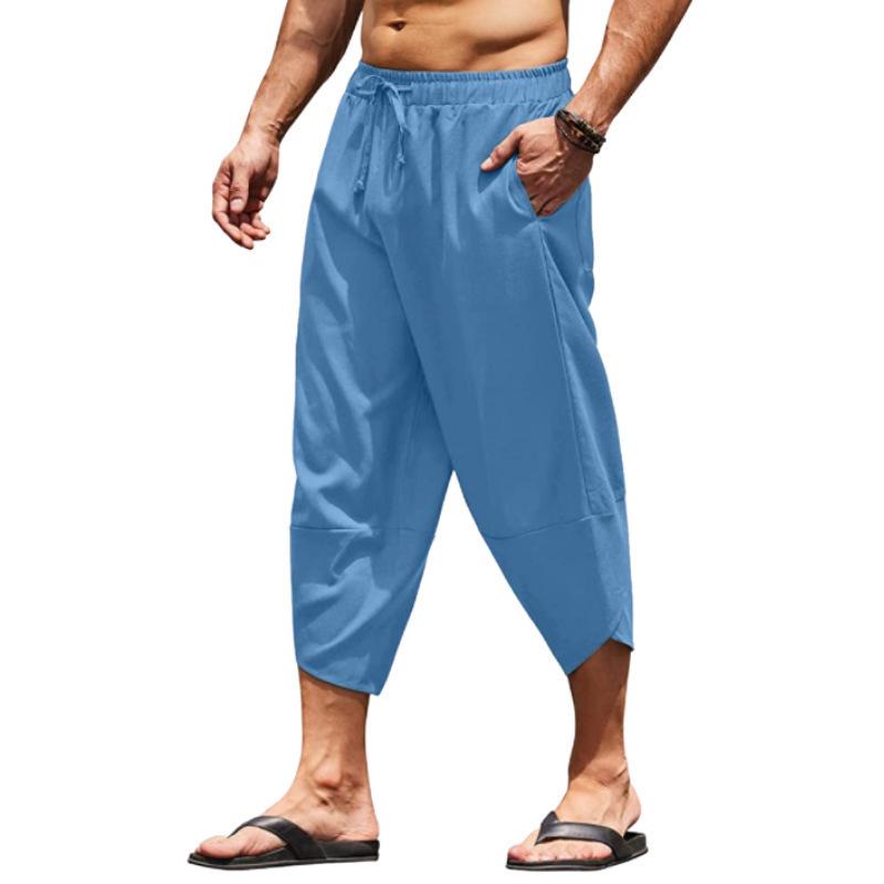 Herren Sommer Einfarbig Caprihosen Haremshorts Herren Elastischer Bund Kordelzug 3/4 Länge Cropped Hosen Baggy Jogginghosen XXL himmelblaue
