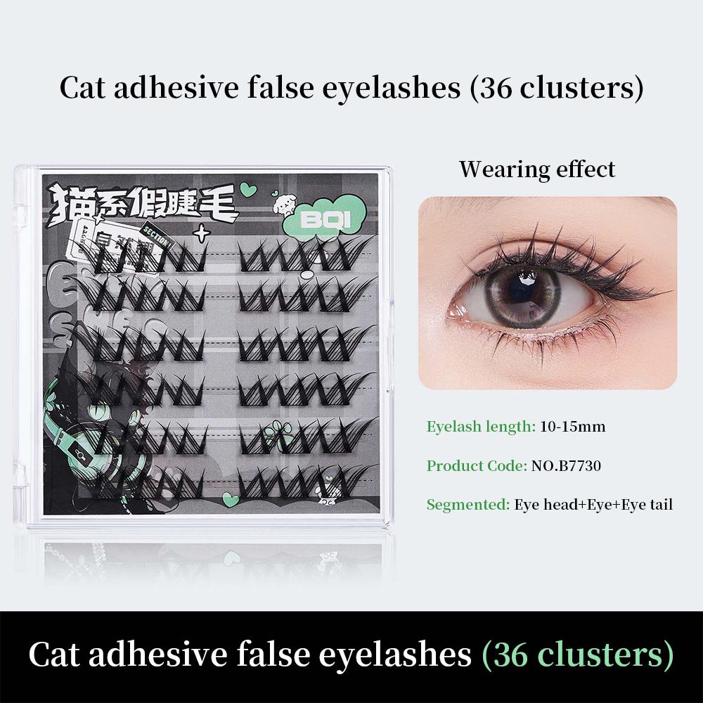 BQI Wimpern im Katzen-Stil ohne Kleber, natürliche selbstklebende Wimpern, wiederverwendbare Wimpern, 10–15 mm, segmentierte Wimpern mit großer Kapazität