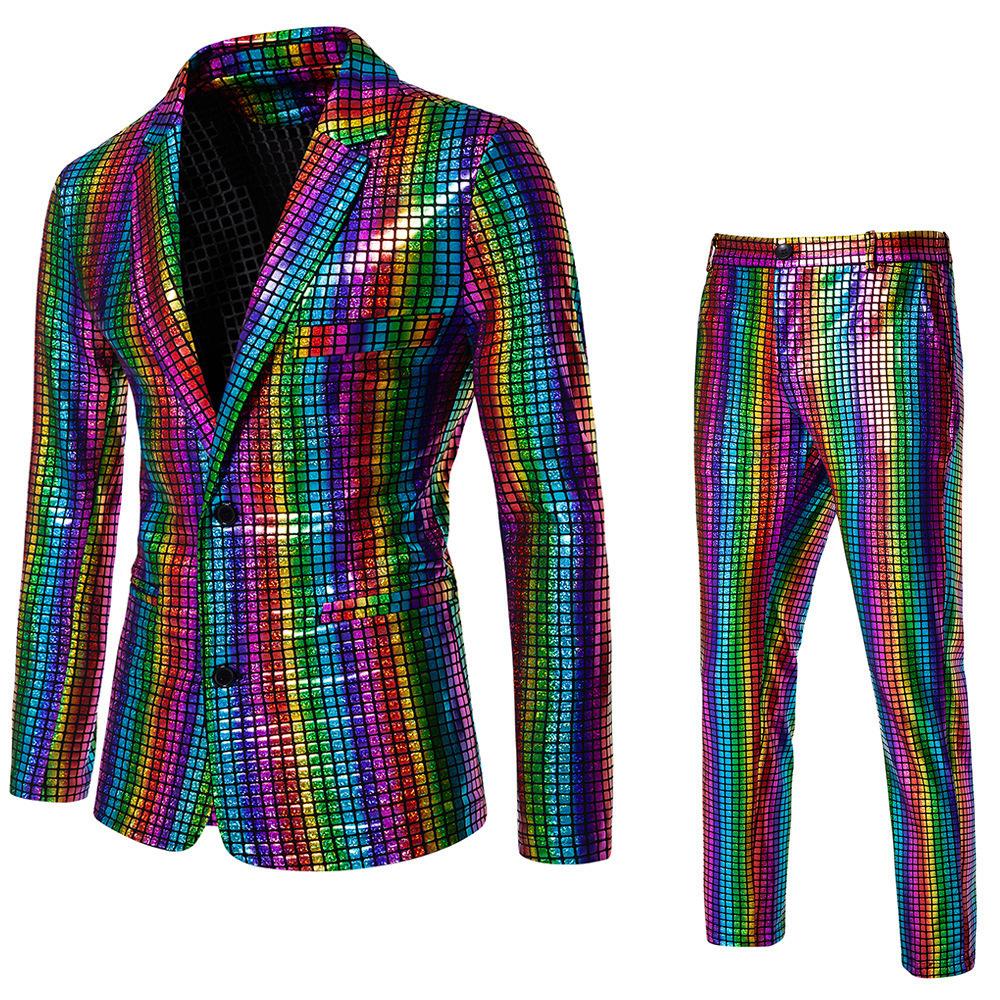 Herren Glänzende 2-teilige Anzüge Blazer Hose Terno Masculino Mode Party DJ Club Kleid Smoking Anzug Herren Bühne Sänger Kleidung XS