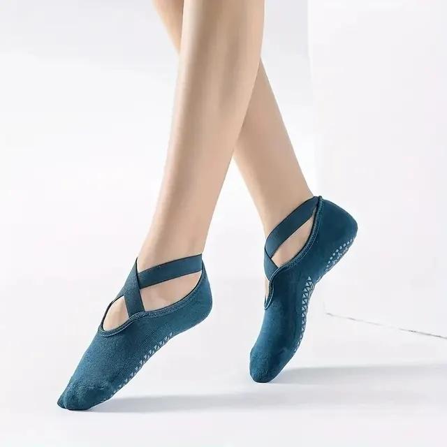 Damen Yoga Socken Silikon Anti-Rutsch Ballett Pilates Socken Baumwolle Damen Rückenfrei Atmungsaktiv Bandage Tanzsport Socken One Size blau