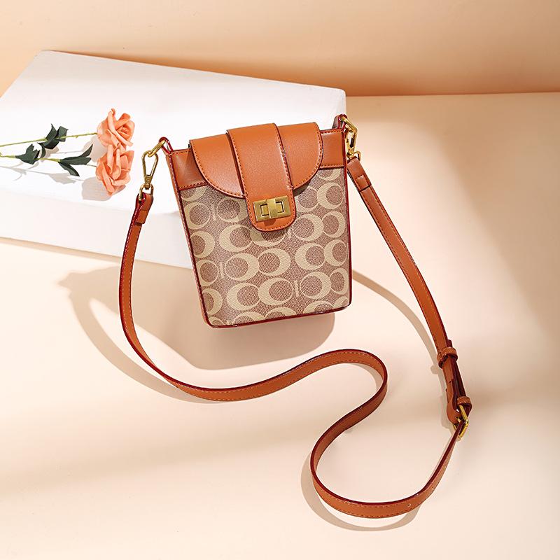 Damen Handtasche Mode Druck Handtasche Kette Bucket Bag Tragbare Freizeit Umhängetasche 14*10*18cm apricot