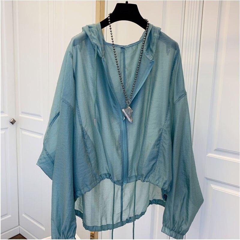 Damen Plaid Kapuzenshirts Damen Sonnenschutz Lose Frühling Einfache Koreanische Mode Lässig Atmungsaktiv Vintage Junge Damen Alle Spiel M hellblaue