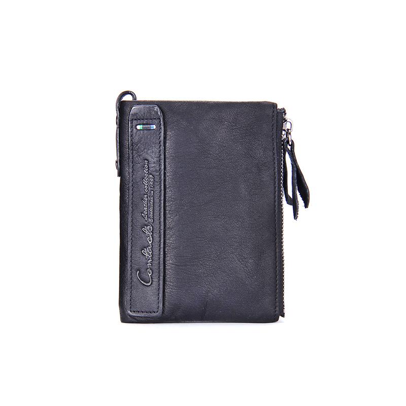 CONTACT'S Modische Damen-Geldbörse aus echtem Leder, Ausweishalter mit Doppelreißverschluss, kleine Damen-Geldbörse schwarz