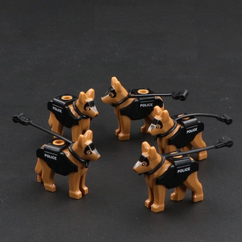 5PCS Polizei Hund SWAT MOC Tier Militär Waffen Figuren Teile Blöcke Montage Modell Gebäude Kits Spielzeug 5PCS braun