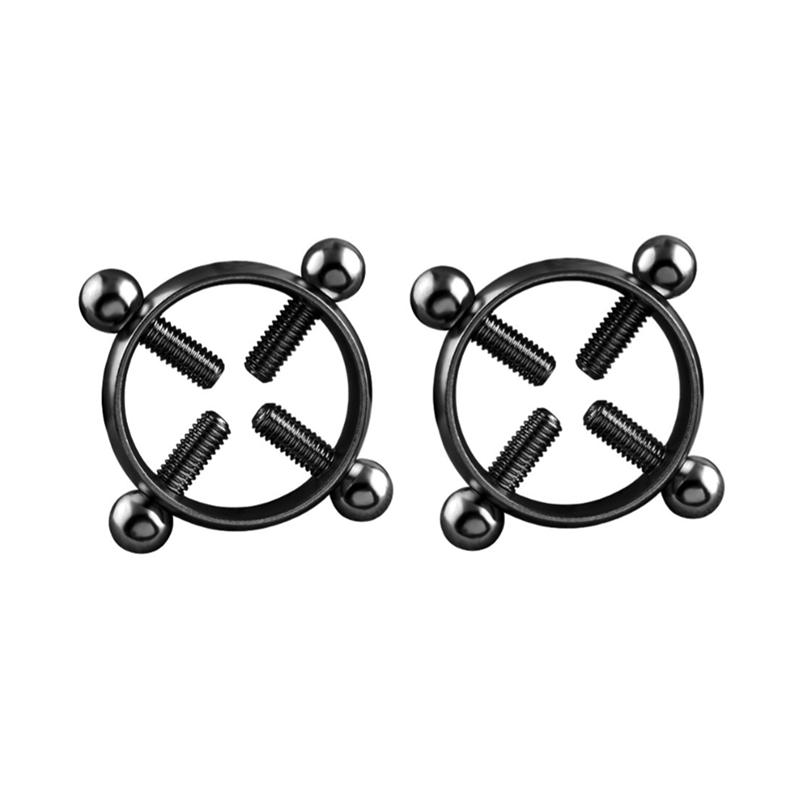 Runder, nicht durchdringender Brustwarzenring, Schild, Körperpiercing-Schmuck, nickelfrei, gefälschtes Piercing aus 316L-Chirurgenstahl 2PCS schwarz