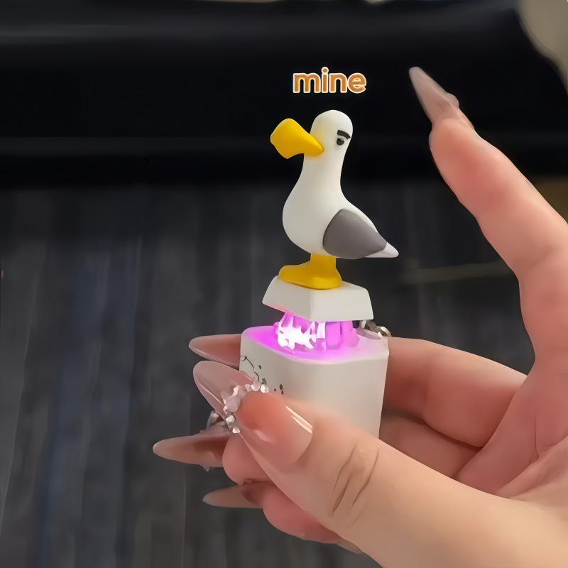 Möwen-Minen-Knopf Schlüsselanhänger Tragbares Fidget Clicker Spielzeug mit LED-Sound Mini-Stressabbau für Kinder Erwachsene Geschenk Rechargeable