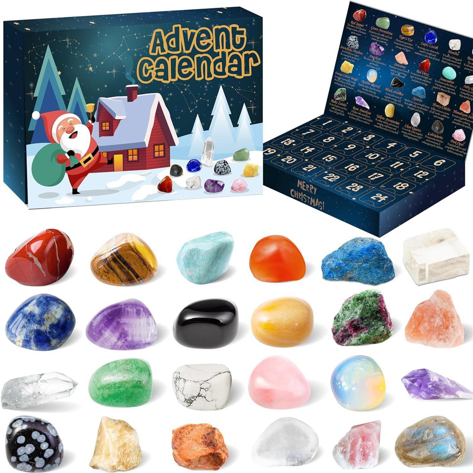 Adventskalender-Kollektion, Kristall-Edelstein-Kalender, Chakra-Kristalle und Steine-Set für Anfänger, Weihnachtsgeschenke für Kinder, 24-teilig