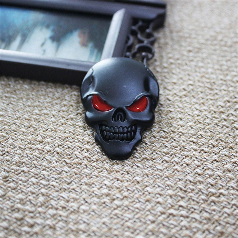 Totenkopf Skelett 3D Metall Totenkopf Autoaufkleber 3D Metall 3D Metall Totenkopf Emblem Abzeichen Motorrad Red Eye Black