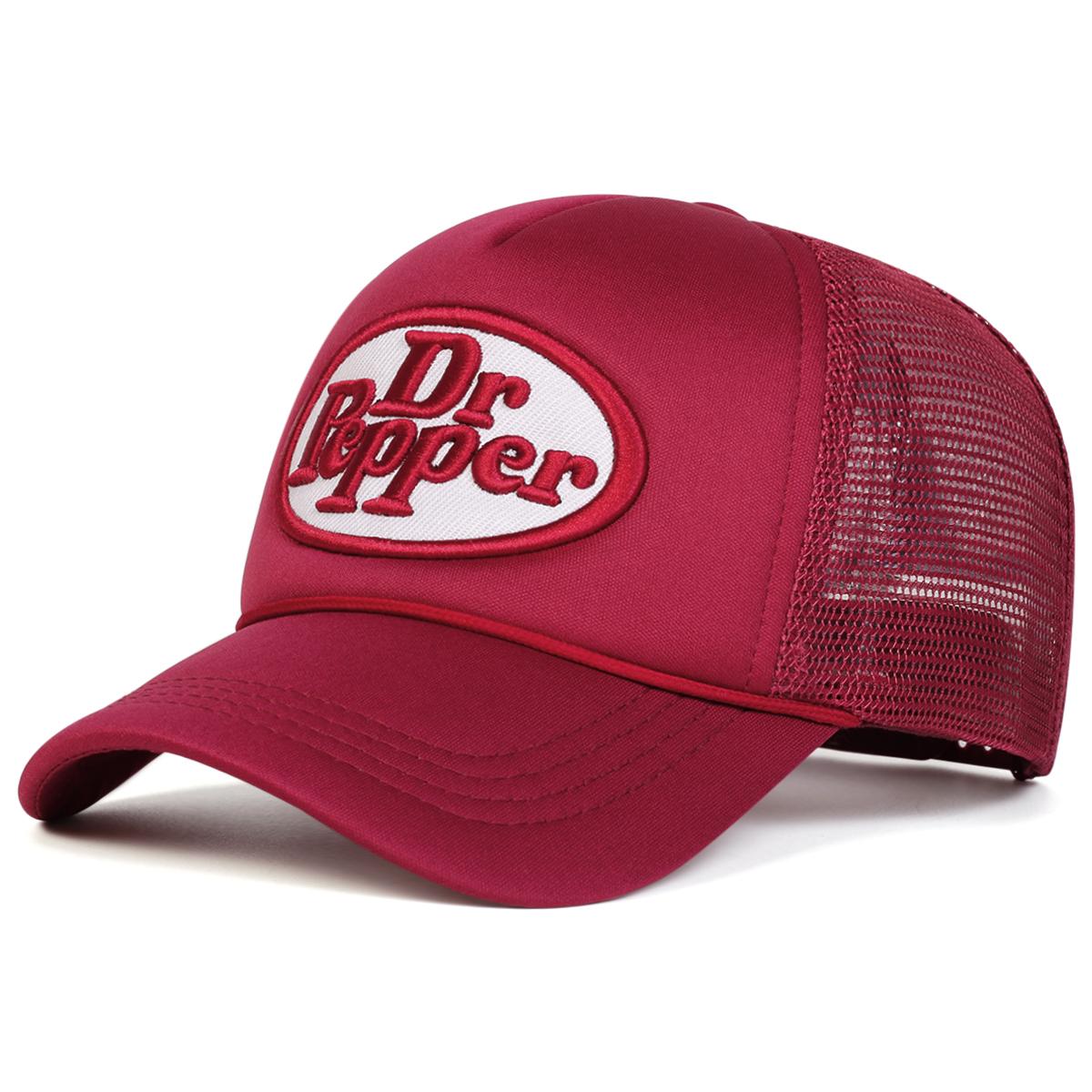 Herren Dr Prpper Buchstaben Bestickte Baseballkappe Mesh-Hut Outdoor Verstellbar Sonnenschutz Freizeit-Hut Frühling Herbst Reise Tourismus Strandurlaub wein rot