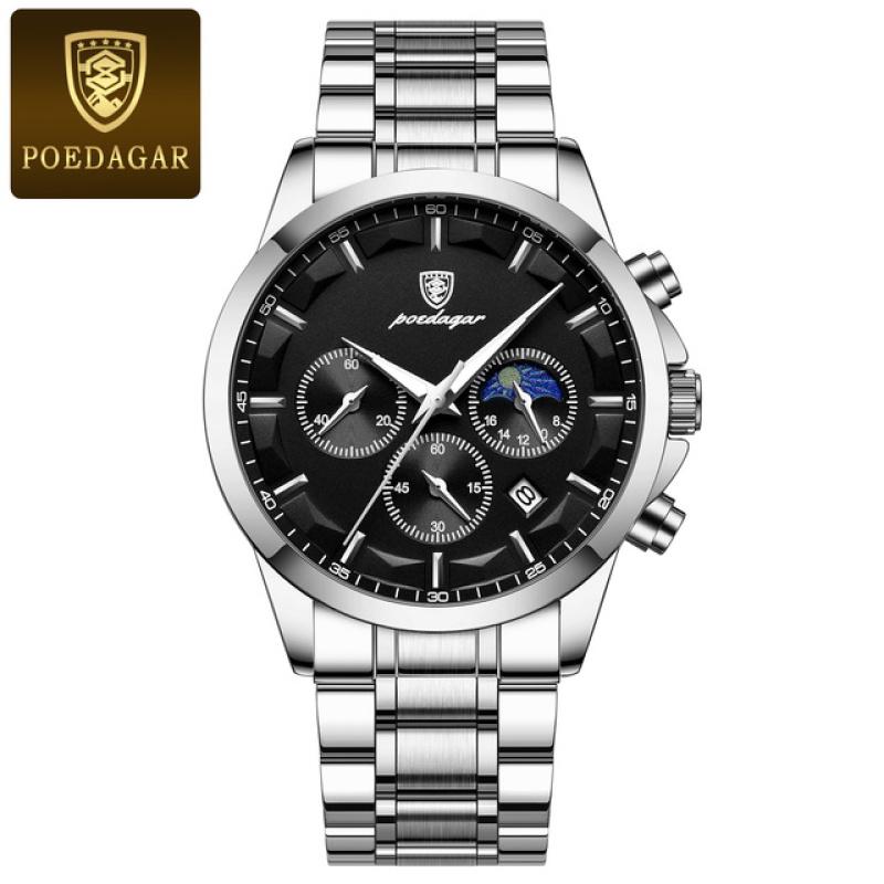 Rose Gold Luxus Mann Armbanduhr Militärische Wasserdichte Leucht Chronograph Männer Uhr Edelstahl herren Quarz Uhren stainless steel silber/schwarz