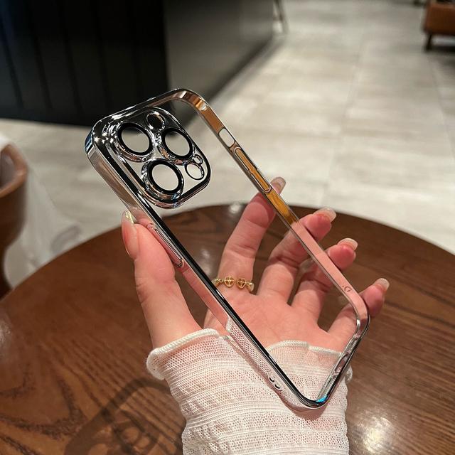 Luxus Galvanisiert Klar Hülle Für iPhone 15 11 12 13 14 Pro Max 7 8 Plus Mini X XR SE Handyhüllen Transparenter Stoßfänger Vollabdeckung For iPhone 13 Pro brown