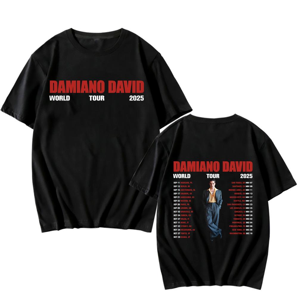 Damiano David T-Shirts Damiano David Welttour 2025 T-Shirt Neues Design Damen Herren T-Shirts Hochwertige Baumwolle Kurzarm Tops M schwarz