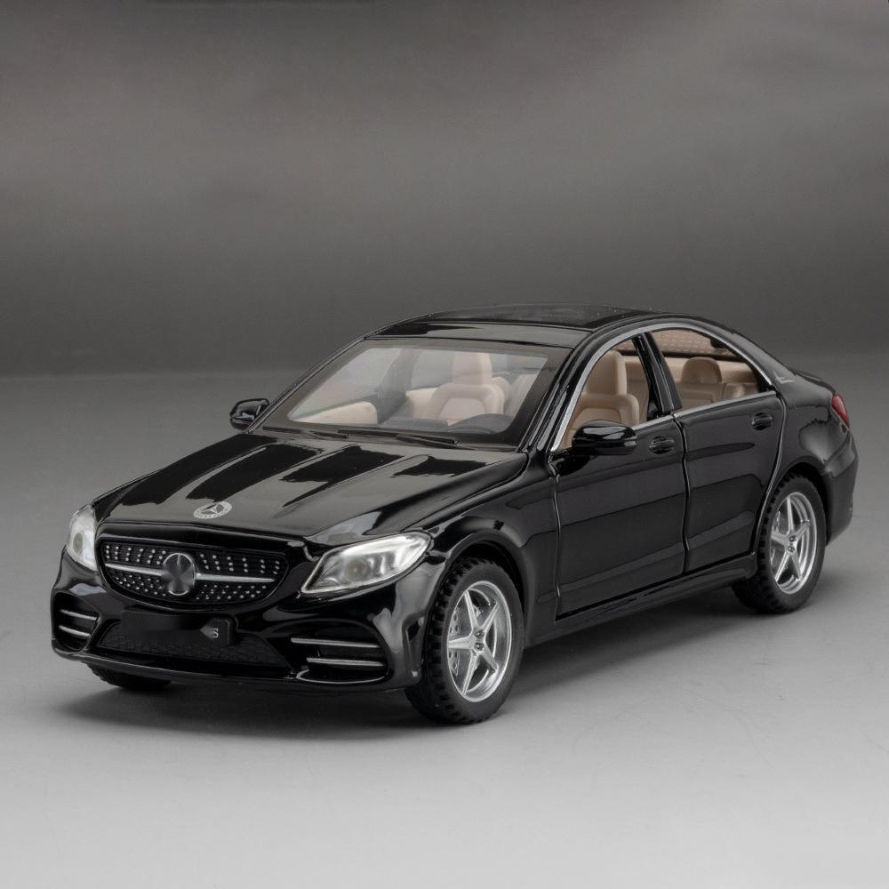 1:Maßstab 32 Benz C260L Modellauto aus Druckgusslegierung, Rückziehfahrzeug mit Ton und Licht für Kinder und Erwachsene, Geschenkkollektion 1/32-16x7x5cm schwarz