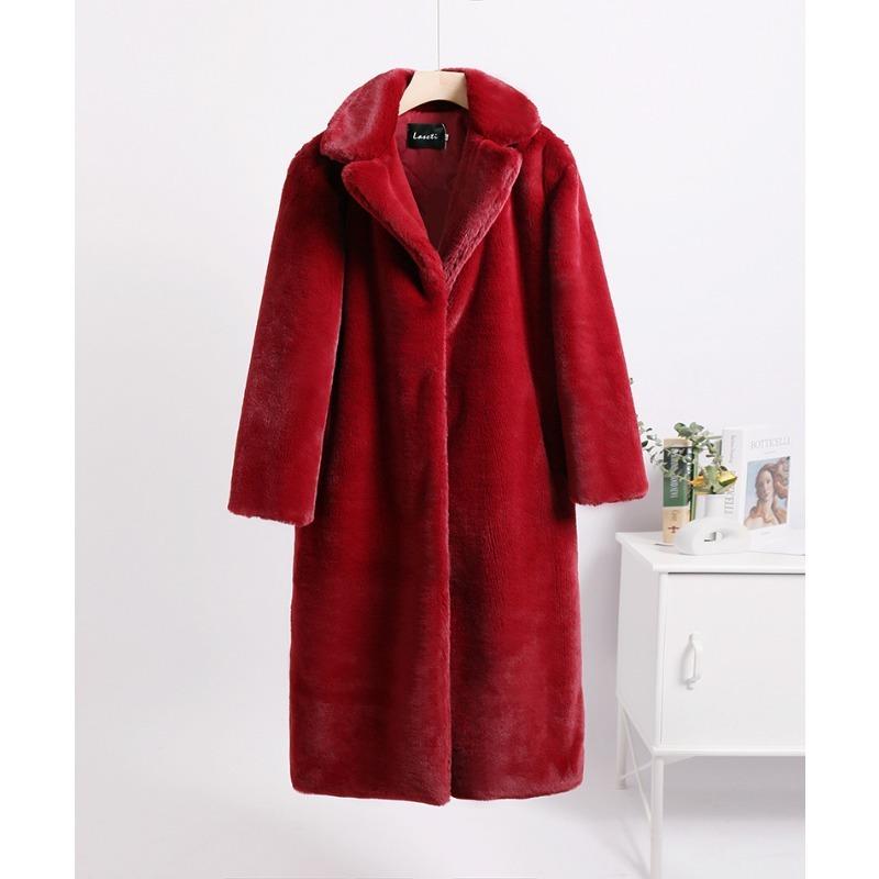 Damen Wintermantel, Mittellanger Lockerer Mantel, Damenmantel mit Fellkragen XXXXL-XXXXXL bordeaux